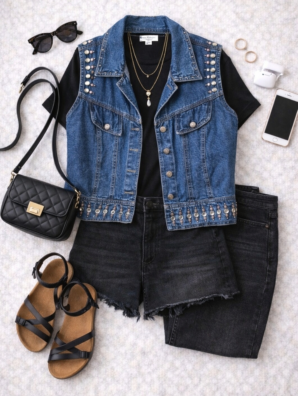 Gordon & James Vintage Studded Denim Vest with Accents Medium Westen Rock